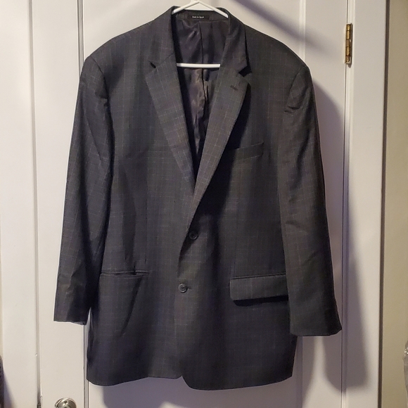 Joseph & Feiss Gold 2 Button Blazer 48 Regular Gray Plaid Classic Fit Wool - Picture 1 of 9